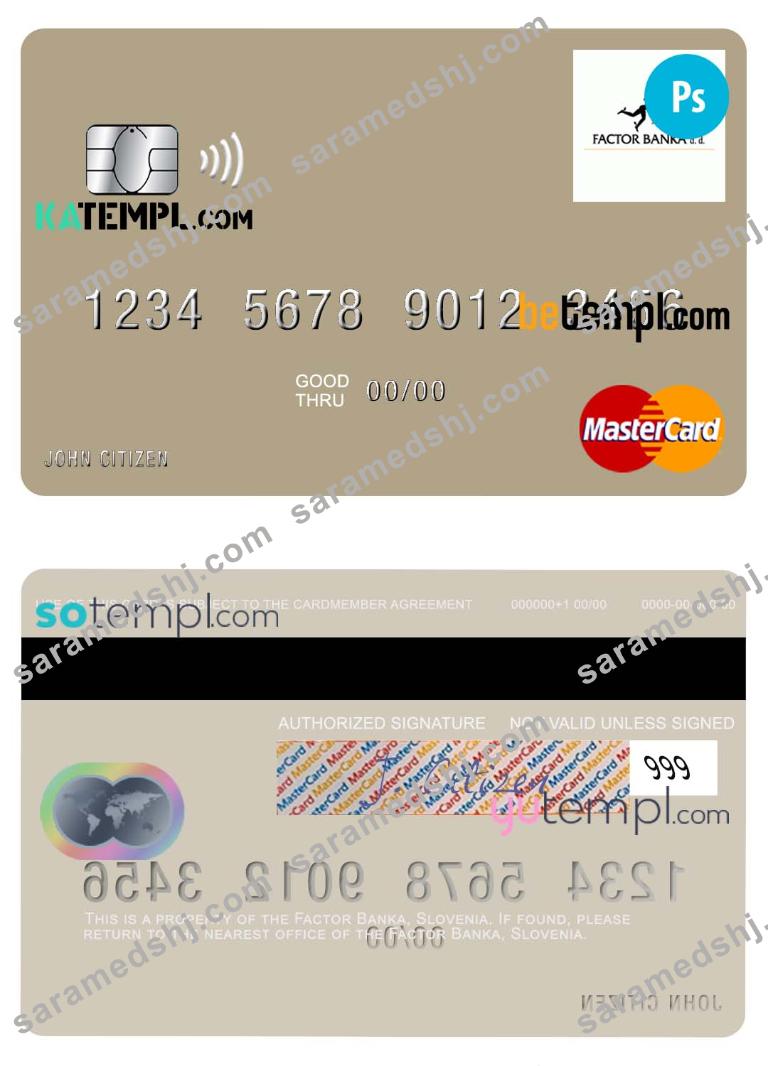 Slovenia Factor Banka mastercard template in PSD format